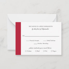 Cartão De Notas Miniplaca RSVP de Casamento Vermelho Elegante míni
