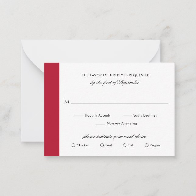 Cartão De Notas Miniplaca RSVP de Casamento Vermelho Elegante míni (Frente)