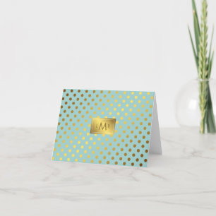 Cartão De Notas Mint and Faux Gold Foil Polka Dots Monogrammed