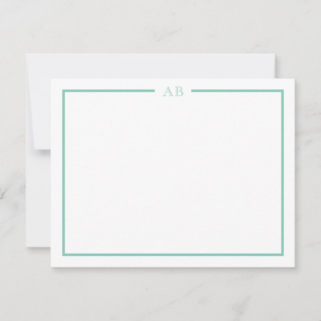Cartão De Notas Mint Green Floral Monogram Note Cards (Frente)