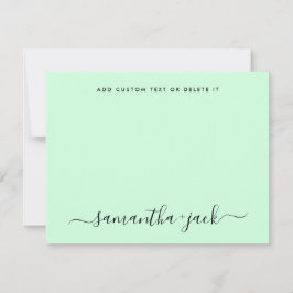 Cartão De Notas Mint Green Stylish Script Elegant Minimalist