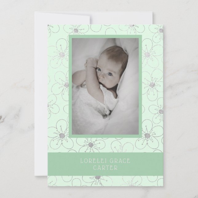 Cartão De Notas Mint Wildflowers Silver Photo Naming Ceremony (Frente)