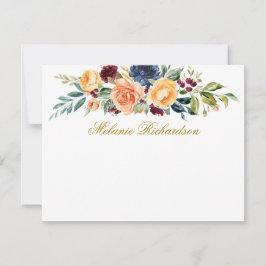 Cartão De Notas Mistura de aquarelas Douradas Florais Personalizad