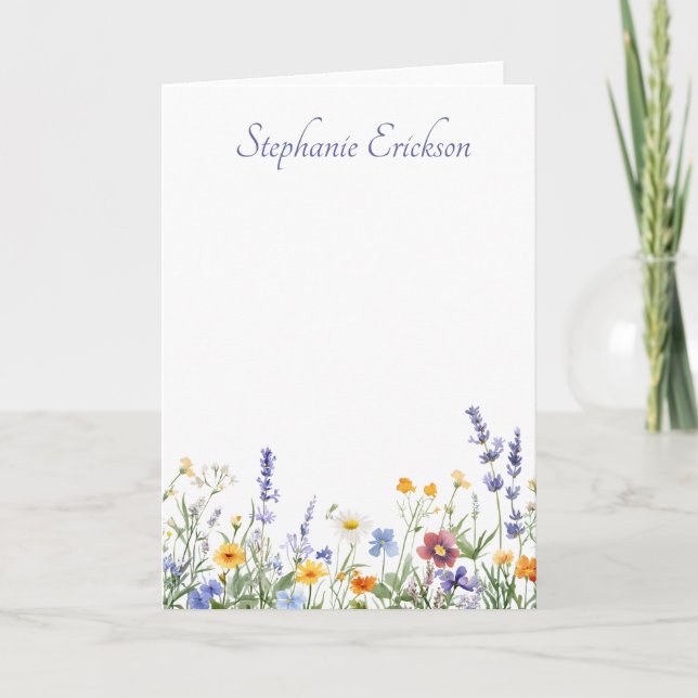 Cartão De Notas Mixed Meadow Wildflower Personalized Stationery (Frente)