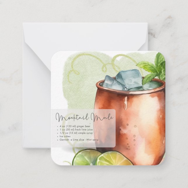 Cartão De Notas Mocktail Moscou Mule & Virgin Mojito Favor do Part (Frente)