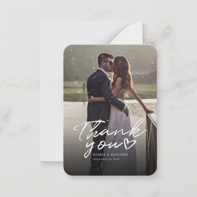 Cartão De Notas Modern 1 Photo Hand-Lettered Wedding Thank You (Frente)