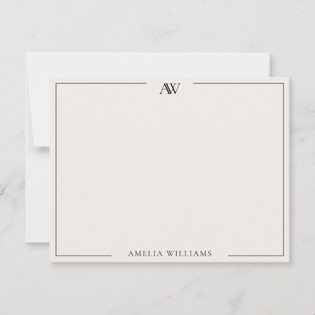 Cartão De Notas Modern Black and Ivory Minimalist Elegant Monogram (Frente)