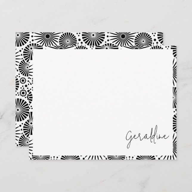 Cartão De Notas Modern black white geometric starburst Name  (Frente/Verso)