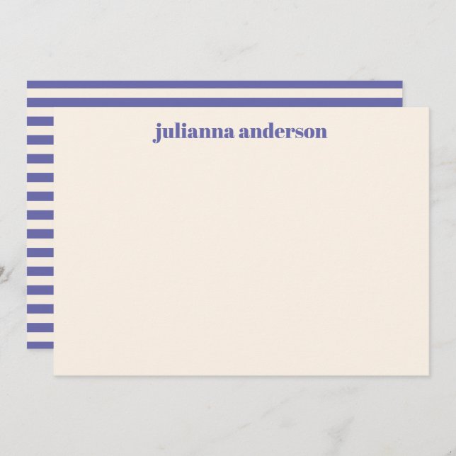 Cartão De Notas Modern Bold Purple Stripes Personalized Name (Frente/Verso)