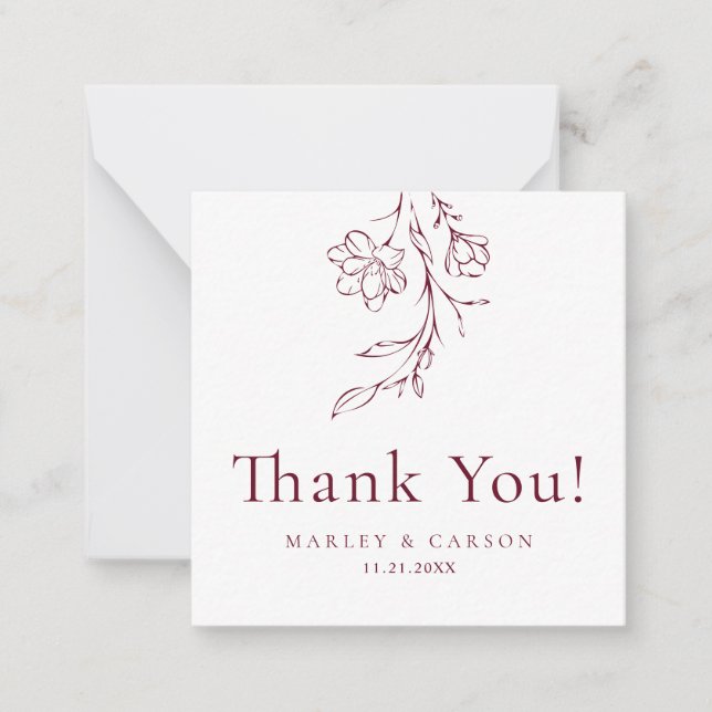 Cartão De Notas Modern Burgundy Wedding Budget Thank You (Frente)