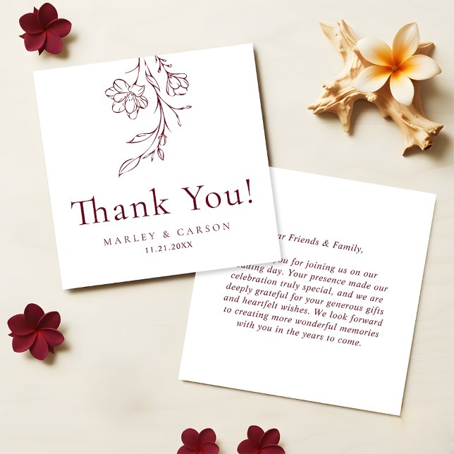 Cartão De Notas Modern Burgundy Wedding Budget Thank You (Criador carregado)