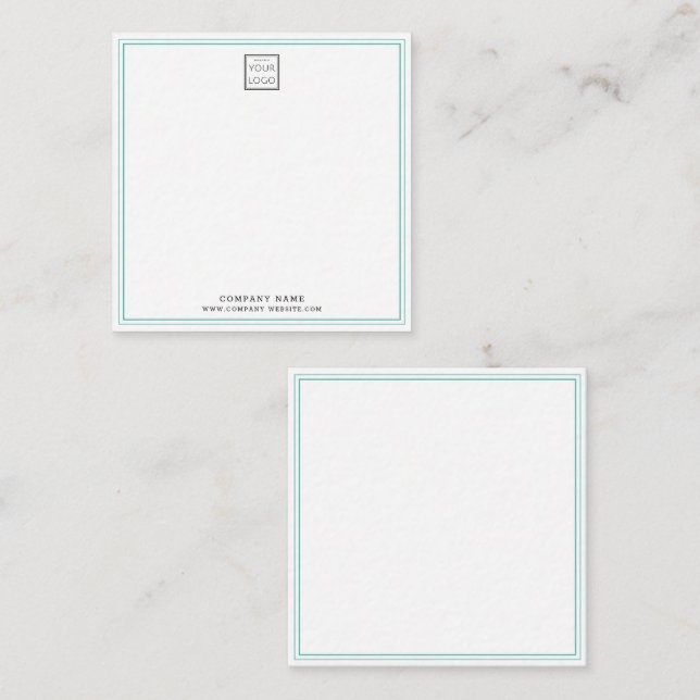 Cartão De Notas Modern Business Logo Company Teal Double Border (Frente/Verso)