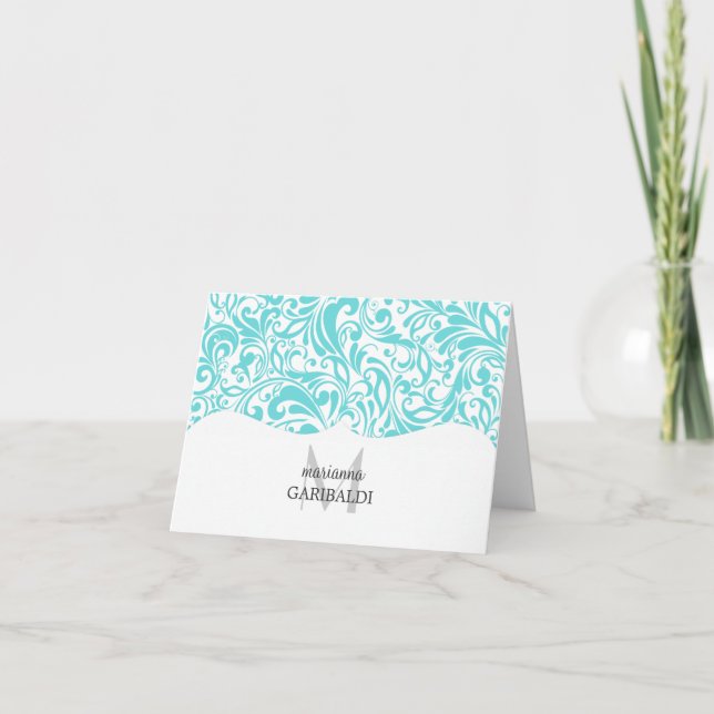 Cartão De Notas Modern Damask Aqua Personalized (Frente)