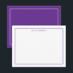 Cartão De Notas Modern Double Border Purple Stationery<br><div class="desc">This design features a thin double border with space for a name/text at the top. Click the customize button if you would like to adjust the design elements and/or further modify the text! Variations of this design, additional colors, as well as coordinating products are available in our shop, zazzle.com/store/doodlelulu. Contact...</div>