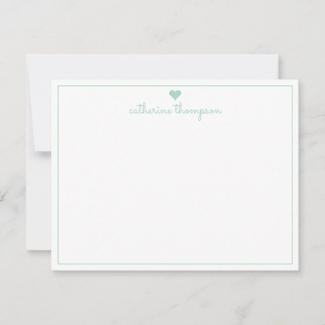Cartão De Notas Modern Girly Mint Green Heart Chic Script Feminino (Frente)