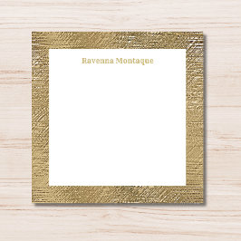 Cartão De Notas Modern Gold Texture Border Personalized Name