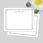 Cartão De Notas Modern Initial Black and White Border Stationery<br><div class="desc">This design features a thin double border with space for a monogram and name and coordinating back design. Click the customize button if you would like to adjust the design elements and/or further modify the text! Variations of this design, additional colors, as well as coordinating products are available in our...</div>