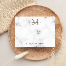 Cartão De Notas Modern Marble Gold Girly Script Monogram
