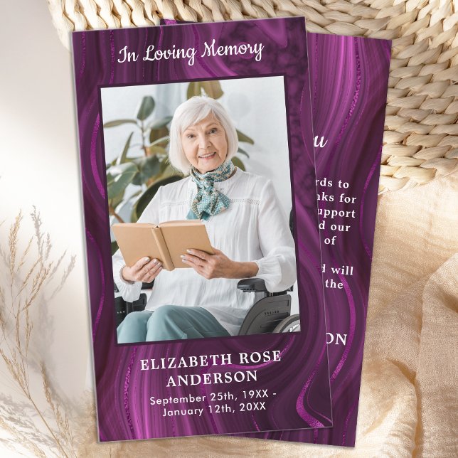 Cartão De Notas Modern Memorial Purple Marble Funeral Obrigado (Criador carregado)