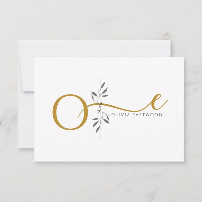 Cartão De Notas Modern Minimalist Botanical Gold Monogram  (Frente)