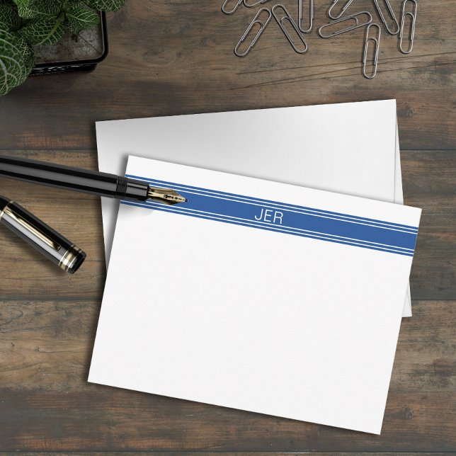 Cartão De Notas Modern Minimalista Monograma Azul Real (Criador carregado)