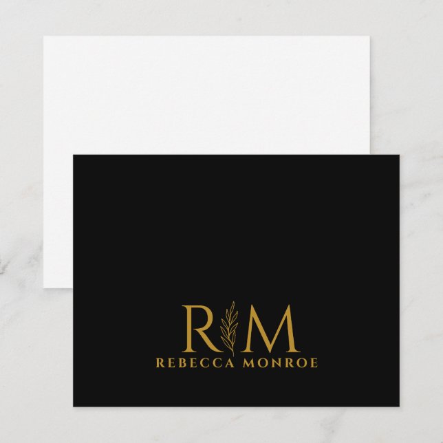Cartão De Notas Modern Monogram Black Gold Name (Frente/Verso)
