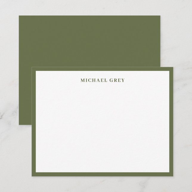 Cartão De Notas Modern Olive Green Border Professional (Frente/Verso)