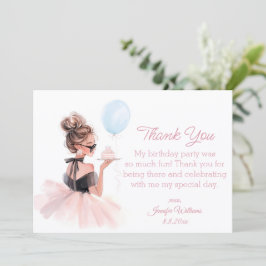 Cartão De Notas Modern Pink Dress Girl’s Birthday Thank You