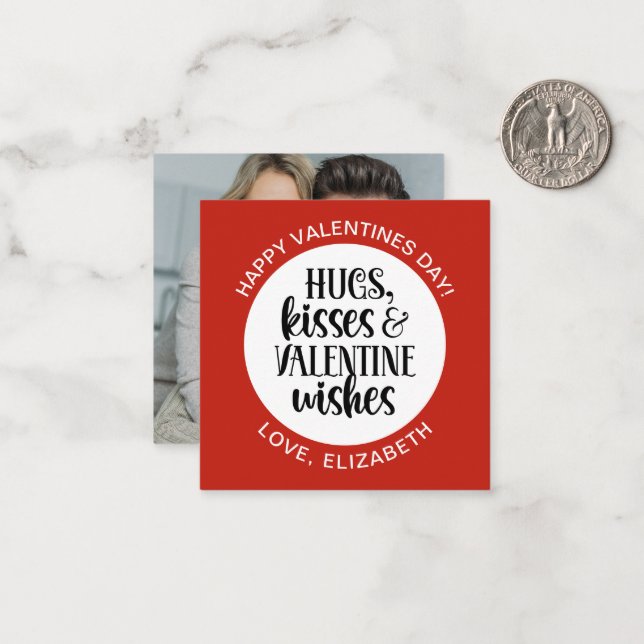 Cartão De Notas Modern Red Valentine Hugs Kisses Photo  (Frente/Verso In Situ)