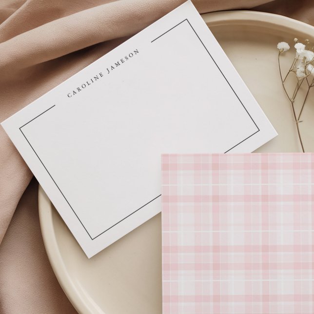 Cartão De Notas Modern Simple Floral Pink Plaid Flat Note Card (Criador carregado)