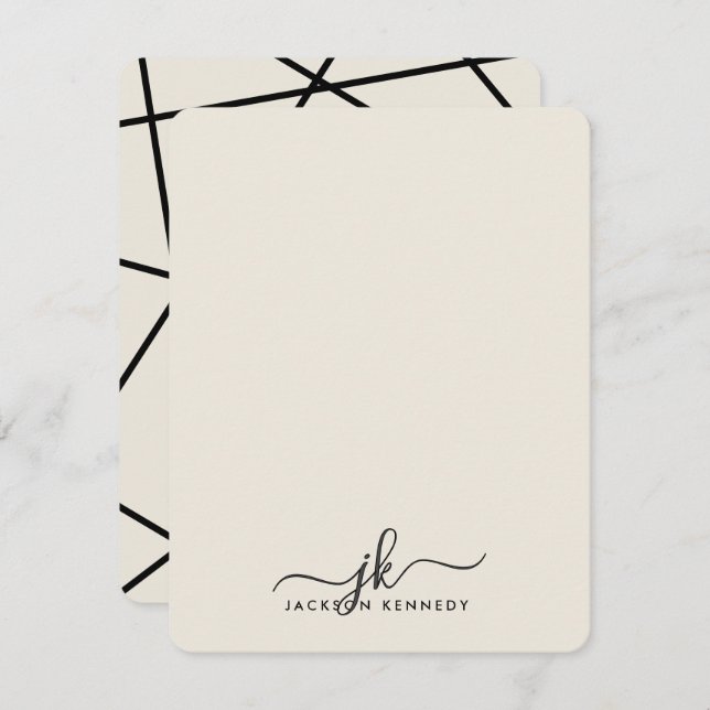 Cartão De Notas Modern Stylish Geometric Lines Elegant Monogram (Frente/Verso)