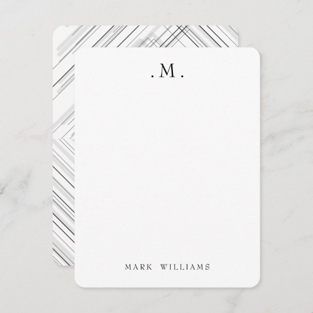 Cartão De Notas Modern Stylish Geometric Lines Monogram Stationery (Frente/Verso)
