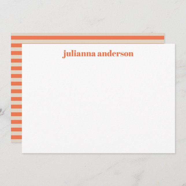 Cartão De Notas Modern Summer Orange Strik Personalize Name (Frente/Verso)