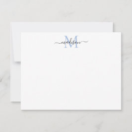 Cartão De Notas Moderno Elegante Girly Script Dusty Monograma Azul