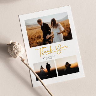 Cartão De Notas Moderno Letra Mão 4 Fotografias Casamento Obrigad