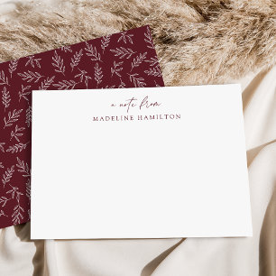 Cartão De Notas Moderno Minimalista do Merlot Botânico Personaliza