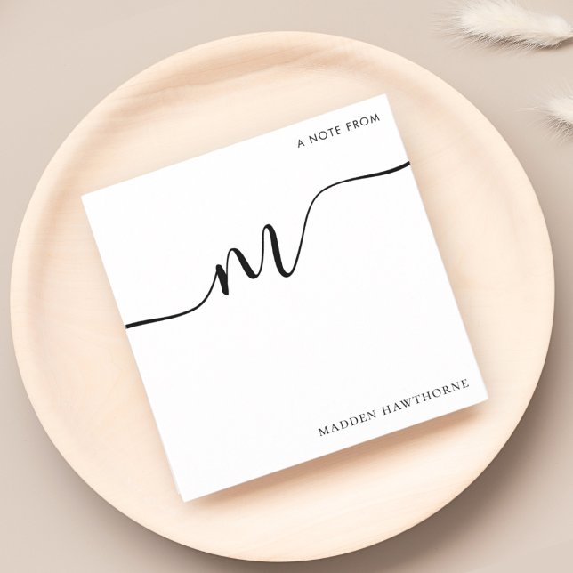 Cartão De Notas Moderno Monograma Script Caligrafia Preta (Criador carregado)