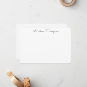 Cartão De Notas Moderno Nome Azul Feminino Elegante Limpo