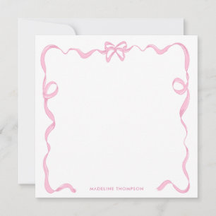 Cartão De Notas Moldura de Fita com Laço Rosa Blush Chic Feminino