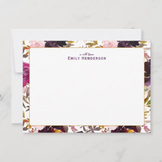 Cartão De Notas Moldura de impressão floral em aquarela Rosa Borgo