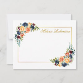 Cartão De Notas Moldura Dourada Floral Mista Personalizada