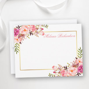 Cartão De Notas Moldura Dourada Personalizada Floral Cor-de-Água R