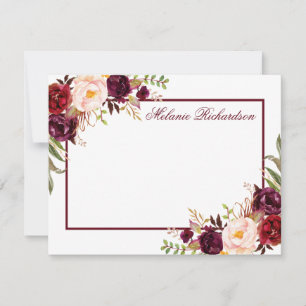 Cartão De Notas Moldura Floral de Watercolor Personalizada
