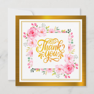 Cartão De Notas Moldura Floral Rosa em Aquarela Romântica e Coraçã