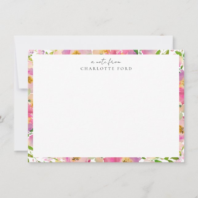 Cartão De Notas Moldura Floral Rosa-Esbranquiçada do Pastel Botâni (Frente)