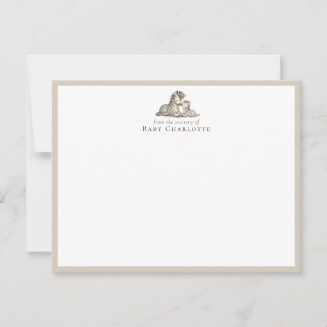 Cartão De Notas Mom & Baby Zebra Nursery Note Card – Personalized (Frente)
