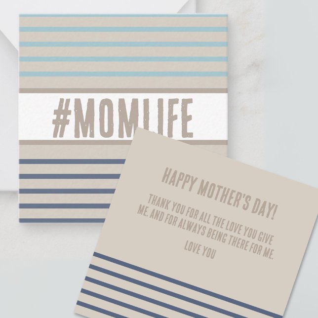 Cartão De Notas Momlife turquesa azul e bege (mother's day card momlife)