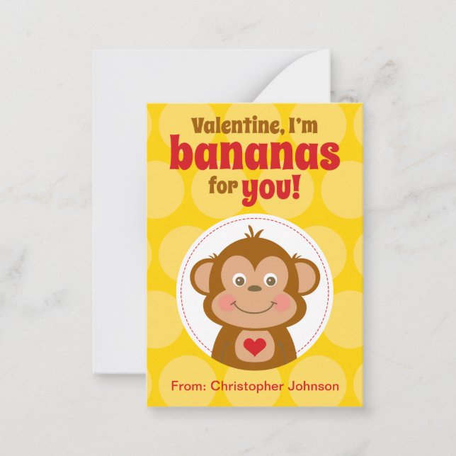 Cartão De Notas Monkey Mini Classroom Valentine Cards for Kids (Frente)
