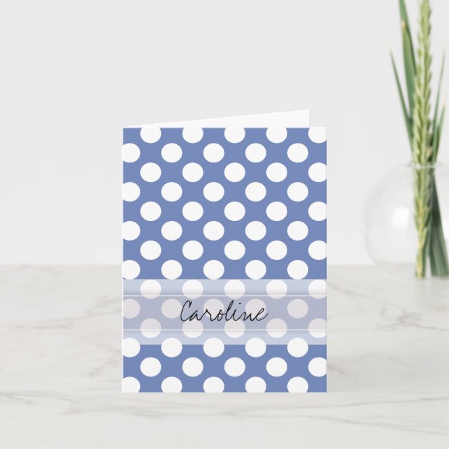Cartão De Notas Monogram Blue White Trendy Fun Polka Dot Pattern (Frente)