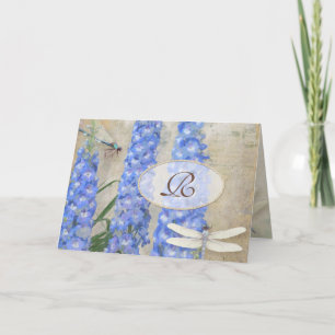 Cartão De Notas Monogram Initial Stationery Dragonfly Butterfly